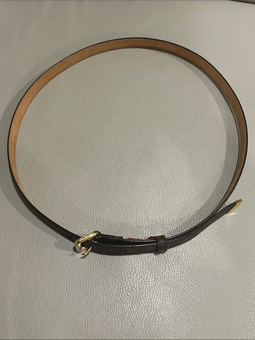 Louis Vuitton Monogram Leather Skinny Belt GoldTone Hardware LB 0093 90|36 Spain